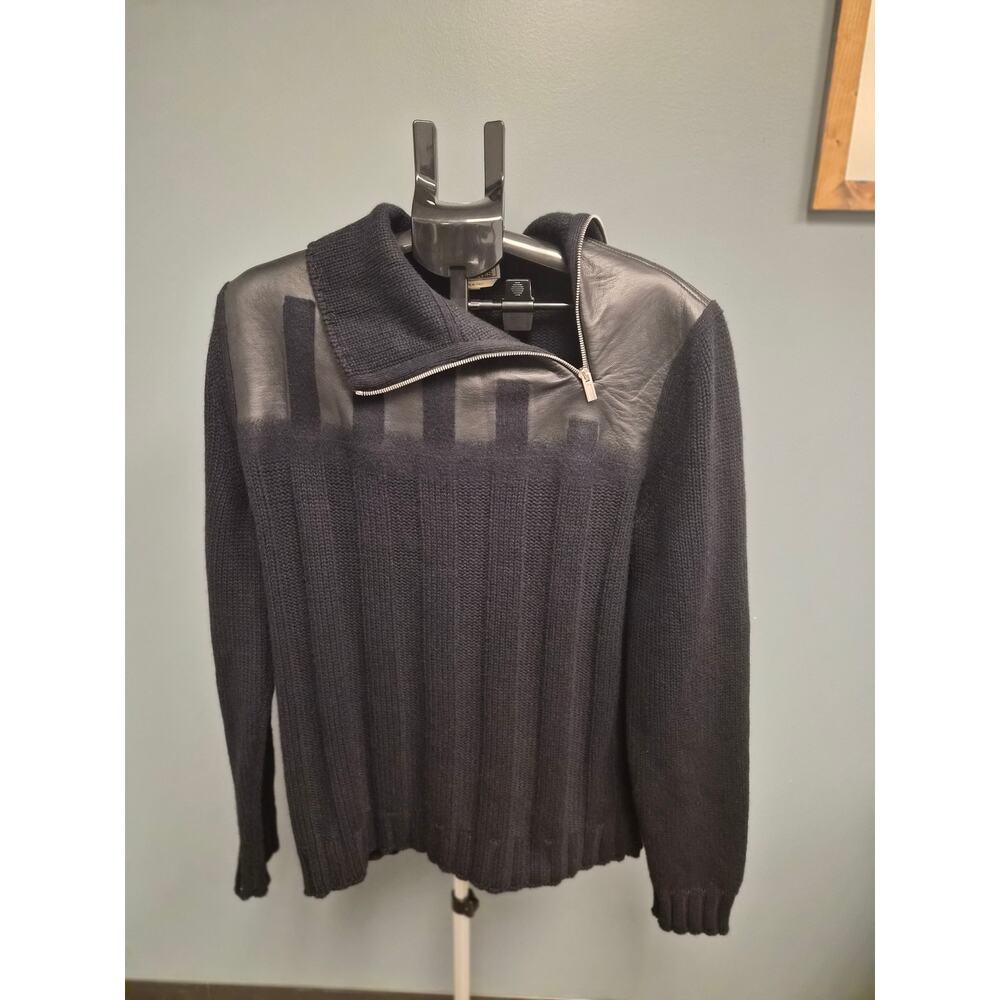 HERMÈS Cashmere & Lambskin Half-Zip Sweater Marine Navy Men’s XL Italy NWT
